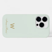 Coques Case-Mate iPhone Monogramme de style moderne vert sauge or (Verso (horizontal))