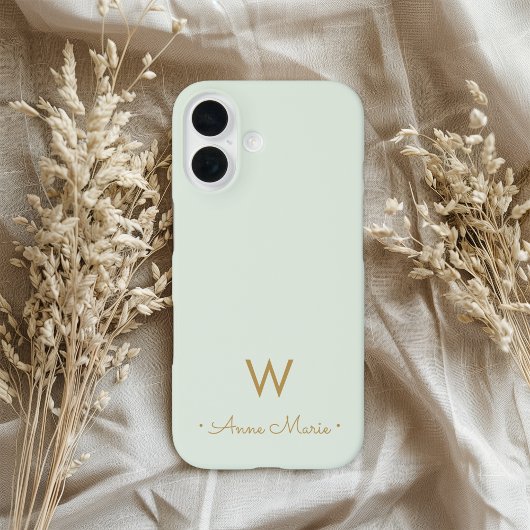 Coques Case-Mate iPhone Monogramme de style moderne vert sauge or
