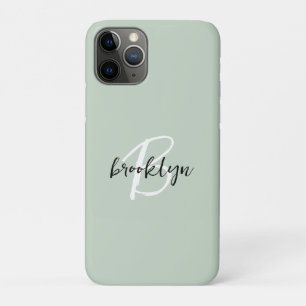 Case-Mate iPhone Case Monogramme de style vert sauge noir et blanc 