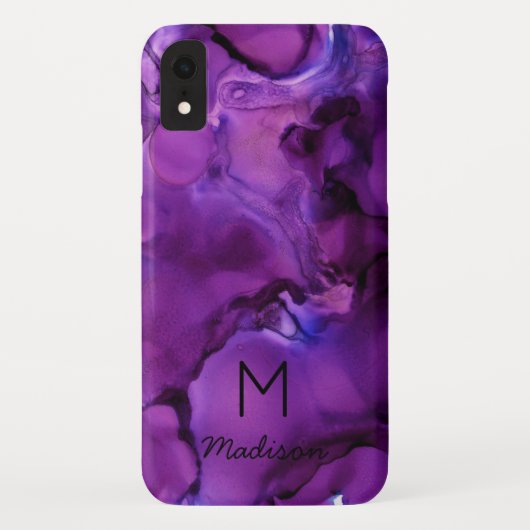 Coques Case-Mate iPhone Monogramme de texture d'encre alcoolique violet ul (Dos)