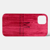 Coques Case-Mate iPhone Monogramme de texture du grain de bois rouge (Verso (horizontal))