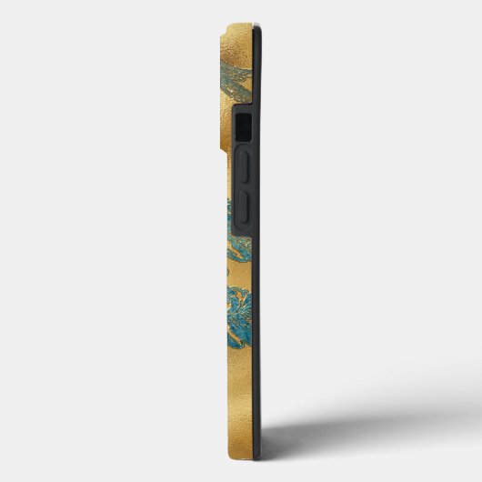 Coques Case-Mate iPhone Monogramme de tourbillon bleu antique sur or  (Verso / Gauche)