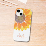 Coque Pour iPhone 14 Monogramme de tournesol<br><div class="desc">Cette coque iphone fleurie est décorée d'un tournesol jaune aquarelle et d'un monogramme en typographie élégante. Facile à personnaliser. Aquarelle originale © Michele Davies.</div>