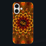 Coques iPhone 16 Monogramme de tournesol Batik<br><div class="desc">Caisses de téléphone personnalisées faites en Batik terreux inspirées de fleurs géométriques orange et marron riche avec double monogramme pour vos initiales de nom (ou si vous préférez une seule lettrage, supprimer l'autre) Personnalisez avec votre nom, initiales, monogramme, logo ou message personnalisé</div>