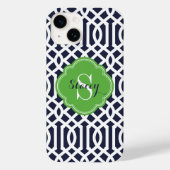 Coques Case-Mate iPhone Monogramme de treillis moderne marine et vert (Verso)