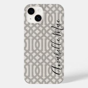 Coque Pour iPhone 14 Monogramme de Trellis gris rustique