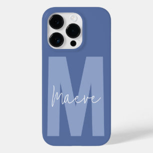 Coque Pour iPhone 14 Pro Monogramme de typographie minimaliste moderne bleu