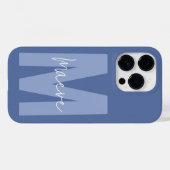 Coques Case-Mate iPhone Monogramme de typographie minimaliste moderne bleu (Verso (horizontal))
