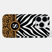 Coques Case-Mate iPhone Monogramme de zèbre et léopard (Verso (horizontal))