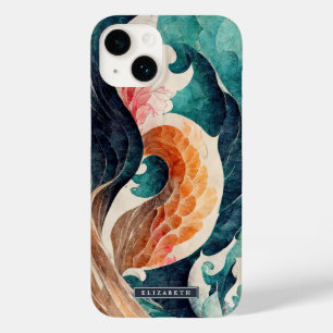 Coque Pour iPhone 14 Monogramme d'échelle de dragon de vague japonaise