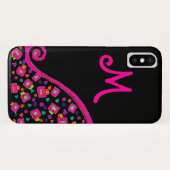 COQUES Case-Mate iPhone MONOGRAMME DÉCO ABSTRAIT FUCHSIA ROSE NOIR (Dos (Horizontal))