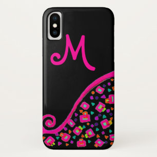 ETUI iPhone Case-Mate MONOGRAMME DÉCO ABSTRAIT FUCHSIA ROSE NOIR