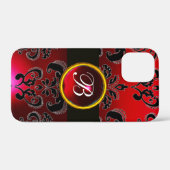 Coques Case-Mate iPhone MONOGRAMME D'ENDOMMAGÉE NOIR ET ROUGE, Ruby (Verso (horizontal))