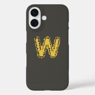Coques iPhone 16 Monogramme déplaisant Moody Jaune sur gris foncé