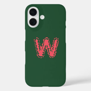 Coques iPhone 16 Monogramme déplaisant s'accrochant rose sur vert