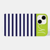 Coques Case-Mate iPhone Monogramme des bandes de Preppy bleu et vert de la (Verso (horizontal))