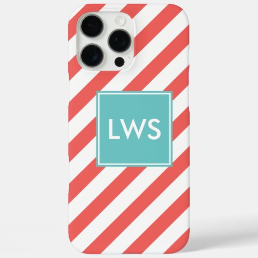 Coques Case-Mate iPhone Monogramme des rayures diagonales de corail (Verso)