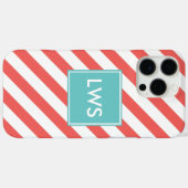 Coques Case-Mate iPhone Monogramme des rayures diagonales de corail (Verso (horizontal))