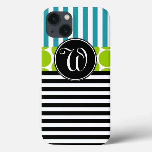 COQUES Case-Mate iPhone MONOGRAMME DES STRIPES NOIRES VERTES TURQUOISE (Verso)