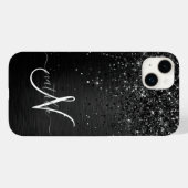Coques Case-Mate iPhone Monogramme d'étincelle à Parties scintillant noire (Verso (horizontal))