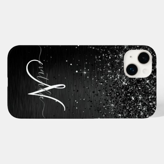 Coques Case-Mate iPhone Monogramme d'étincelle à Parties scintillant noire (Verso (horizontal))