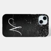 Coques Case-Mate iPhone Monogramme d'étincelle à Parties scintillant noire (Verso (horizontal))