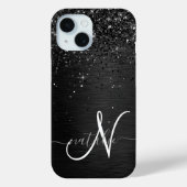 Coques Case-Mate iPhone Monogramme d'étincelle à Parties scintillant noire (Verso)