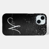 Coques Case-Mate iPhone Monogramme d'étincelle à Parties scintillant noire (Verso (horizontal))