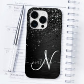 Coques Case-Mate iPhone Monogramme d'étincelle à Parties scintillant noire