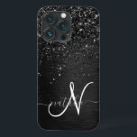 Case-Mate iPhone Case Monogramme d'étincelle à Parties scintillant noire<br><div class="desc">Personnalisez facilement ce design élégant et branché de boîtier de téléphone avec une jolie parties scintillant brillante noire sur un arrière - plan métallique brossé noir.</div>