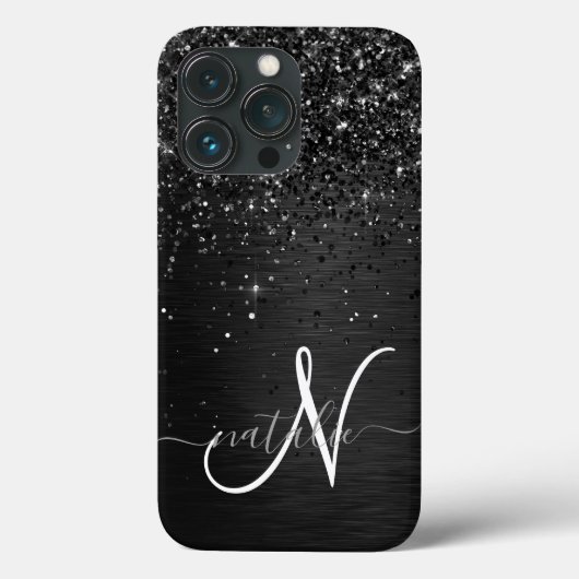 Coques Case-Mate iPhone Monogramme d'étincelle à Parties scintillant noire (Verso)