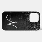 Coques Case-Mate iPhone Monogramme d'étincelle à Parties scintillant noire (Verso (horizontal))