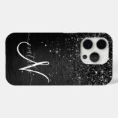 Coques Case-Mate iPhone Monogramme d'étincelle à Parties scintillant noire (Verso (horizontal))