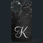Case-Mate iPhone Case Monogramme d'étincelle à Parties scintillant noire<br><div class="desc">Personnalisez facilement ce design élégant et branché de boîtier de téléphone avec une jolie parties scintillant brillante noire sur un arrière - plan métallique brossé noir.</div>