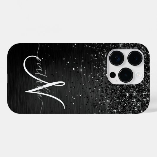 Coques Case-Mate iPhone Monogramme d'étincelle à Parties scintillant noire (Verso (horizontal))