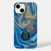 Coques Case-Mate iPhone Monogramme d'étincelle couleur or bleu (Verso)