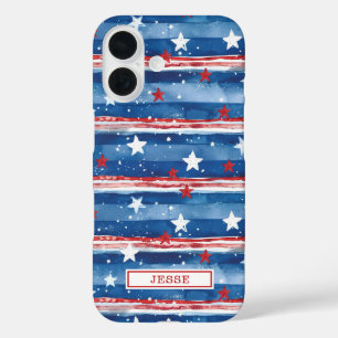 Coques iPhone 16 Monogrammé d'étoiles et de bandes patriotiques