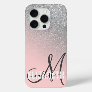 Coque iPhone 15 Pro Monogramme Diagonal Silver Blush Pink Ombre Gradie