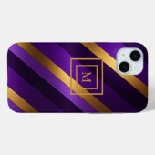 Coques Case-Mate iPhone Monogramme diagonale violet et or (Verso (horizontal))