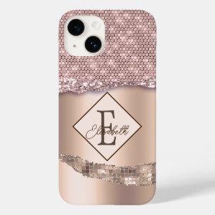 Coque Pour iPhone 14 Monogramme Diamants Cuivre Tendance