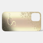 Coques Case-Mate iPhone Monogramme Diamants Paillettes Or Foncé (Verso (horizontal))