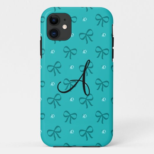 Coques Case-Mate iPhone Monogramme diamants turquoise et arcs (Dos)
