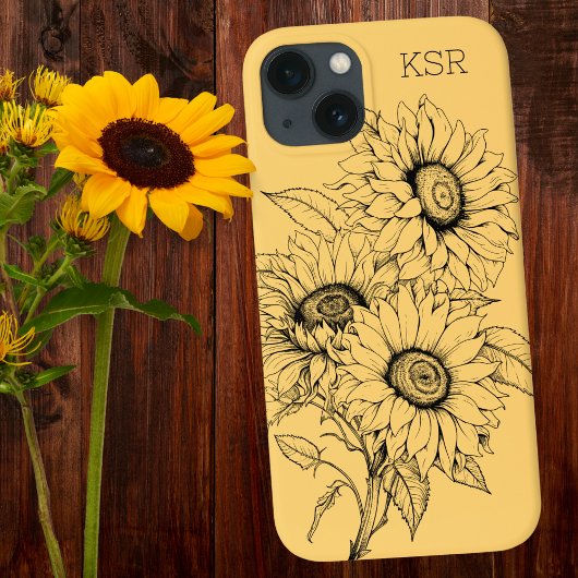 Coques Case-Mate iPhone Monogramme d'illustration de la ligne de tournesol