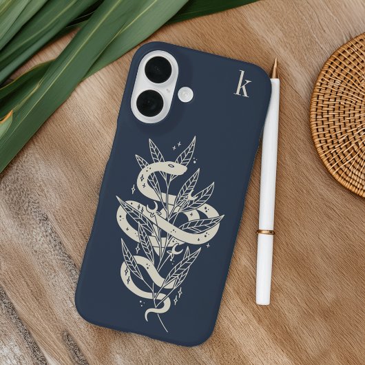 Coques Case-Mate iPhone Monogramme d'illustration de serpent botanique mys