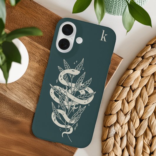 Coques Case-Mate iPhone Monogramme d'illustration de serpent botanique mys