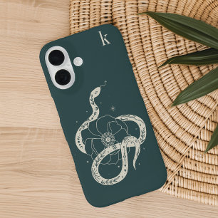 Coques iPhone 16 Monogramme d'illustration de serpent botanique mys