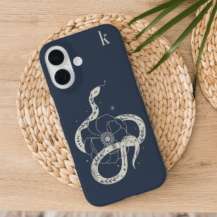 Coques iPhone 16 Monogramme d'illustration de serpent botanique mys