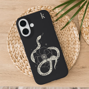 Coques iPhone 16 Monogramme d'illustration de serpent botanique mys