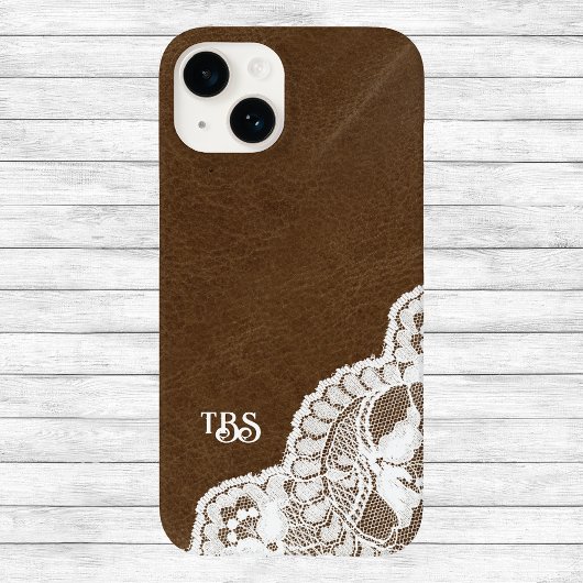 Coques Case-Mate iPhone Monogramme d'impression en cuir et en dentelle sim