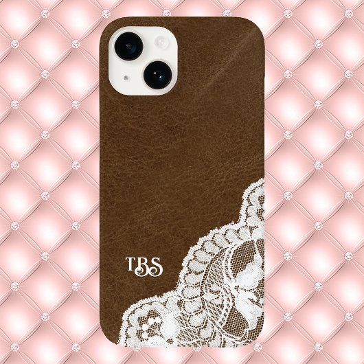 Coques Case-Mate iPhone Monogramme d'impression en cuir et en dentelle sim